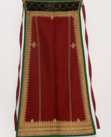 Karagounian gold embroidered apron made of crimson rich brocaded fabric