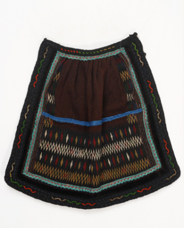 Poal, woollen thick wooven apron with embellished geometrical motifs and applique elements