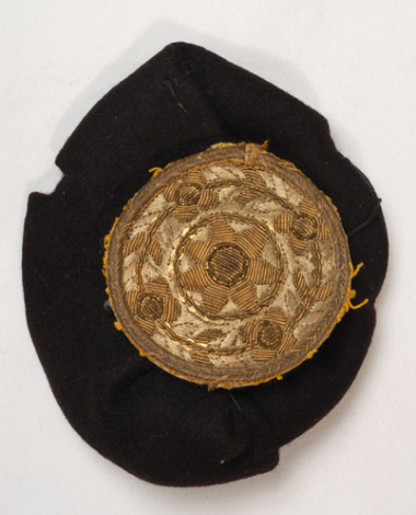 Small black felt tarbush with applique gold embroidery pete