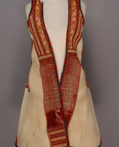 Festive sigouni (sleeveless overcoat) embroidered with colourful silk cords