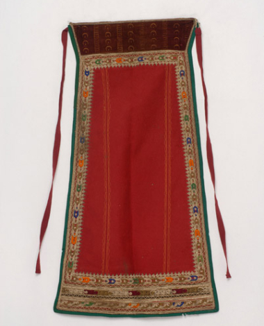 Karagounian apron made of crimson felt, embroidered with gold and white cordon and coloured outres (silk braids) 