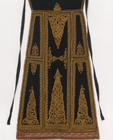 Karagounian bridal apron made of black felt, embroidered with gold and few white cordons