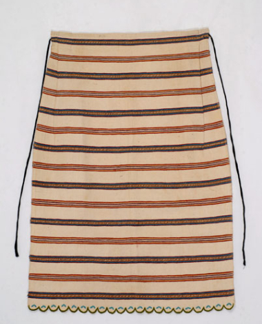 White cotton striped apron with tongue-like end