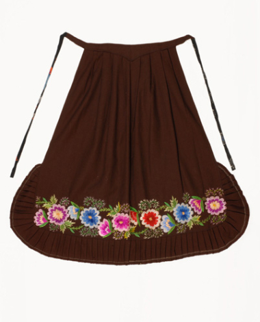 Brown woollen apron with multicoloured vegetal decoration