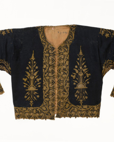 Felt sleeved jacket ornamented with terzidiko gold embroidery