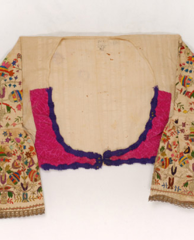 Bridal tzakos (sleeved jacket) embroidered with colourful silk and gold threads