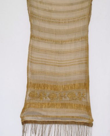 Bolia, very long silk head kerchief with gold stripes and gold embroidery