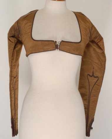 Kontogouni, sleeved jacket trimmed with a fine brown cordon