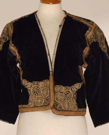 Velvet kodochi, sleeved gold embroidered jacket