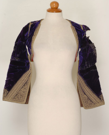 Velvet kamizoli, sleeved gold embroidered jacket