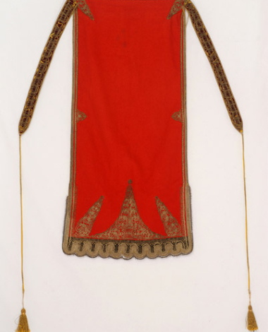 Rouchini apron made of red felt with terzidiko (gold tailored) embroidery