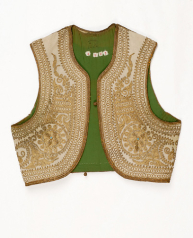 Sleeveless jacket ornamented with terzidiko gold embroidery
