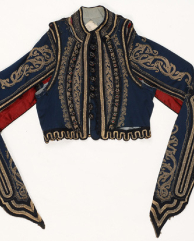 Sleeved blue felt jacket, decorated with terzidiko (gold tailored) embroidery and applique elements