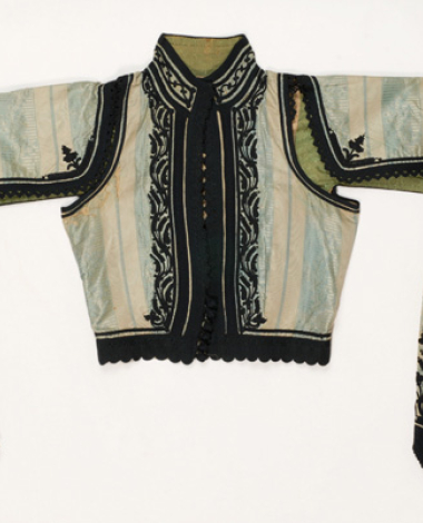 Fermeli, men's sleeved jacket made of embroidered taffeta