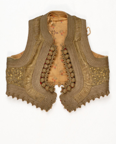 Sleeveless jacket ornamented with terzidiko gold embroidery and applique elements
