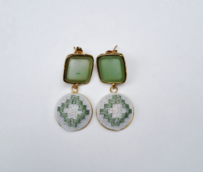 Earrings "Mint" inspired by "Karsaniko" embroidery