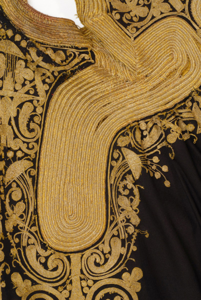 Detail of terzidikos (gold tailored) embroidery up the front panel, under the armpit