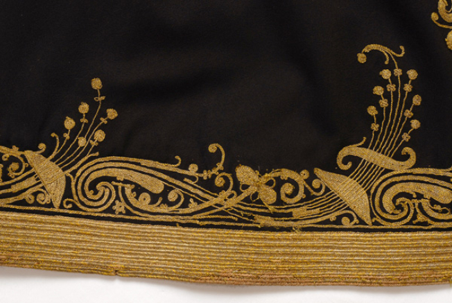 Detail of terzidikos (gold tailored) embroidery at the overcoat border