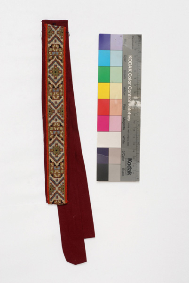 Tsouber(i, embroidered head band, accessory of koukounta, the headdress from Asvestochori