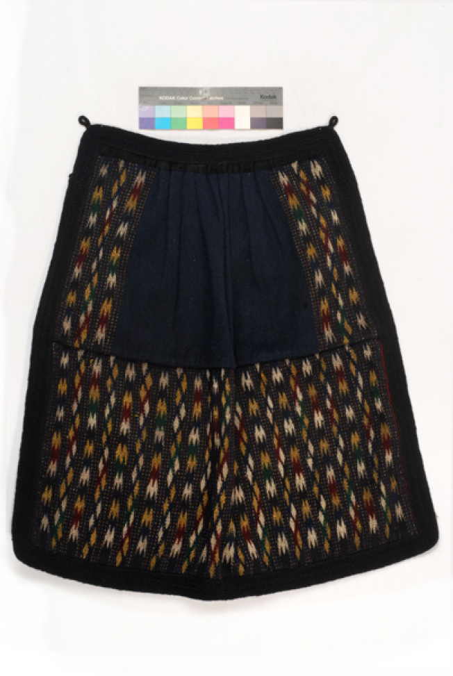 Poal, woollen thick woven apron with embellished geometrical motifs
