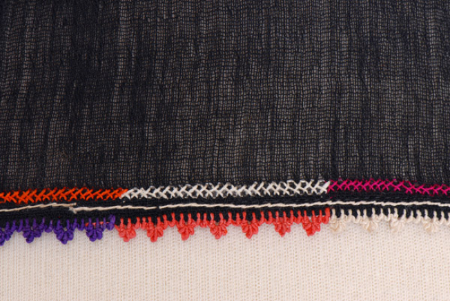 Border, detail of the lace and the embroidered decoration