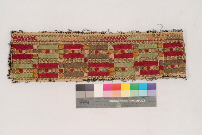 Part of the handwoven, cotton chemise border, embroidered with colourful silk threads