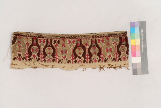 Part of the handwoven, cotton chemise border, embroidered with colourful silk threads