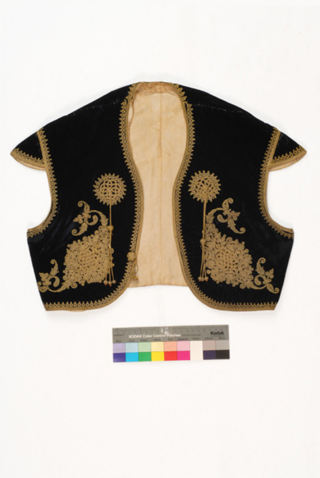 Sleeveless jacket ornamented with terzidiko gold embroidery