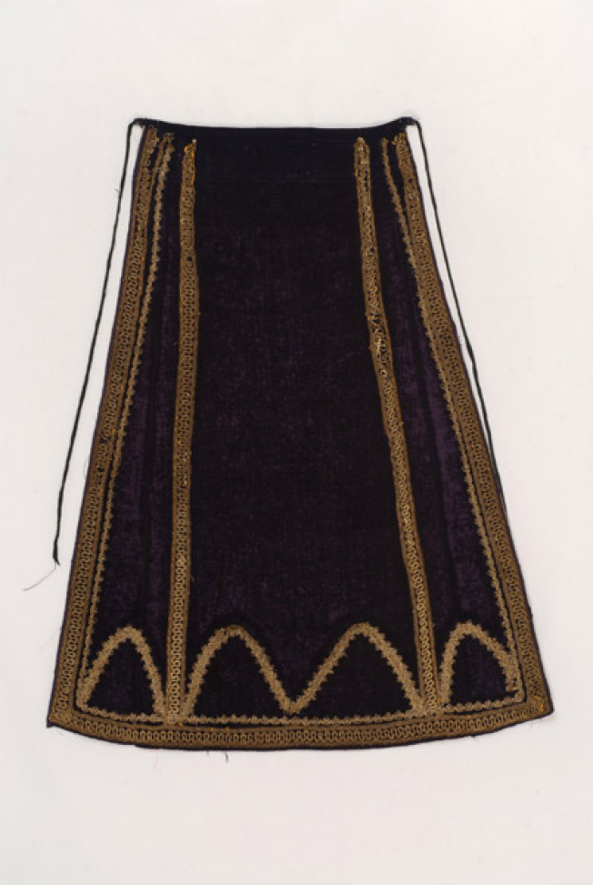 Velvet apron with applique gold chevrons