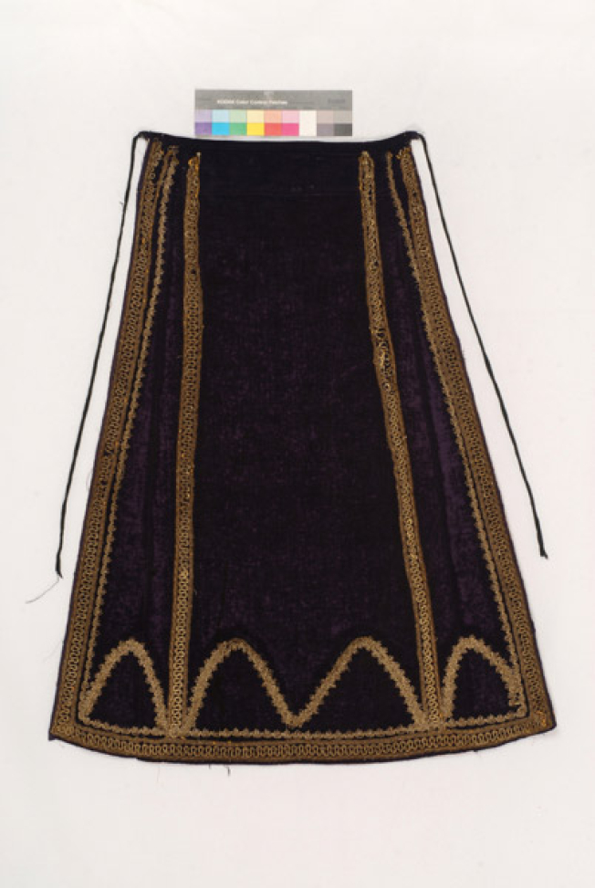 Velvet apron with applique gold chevrons