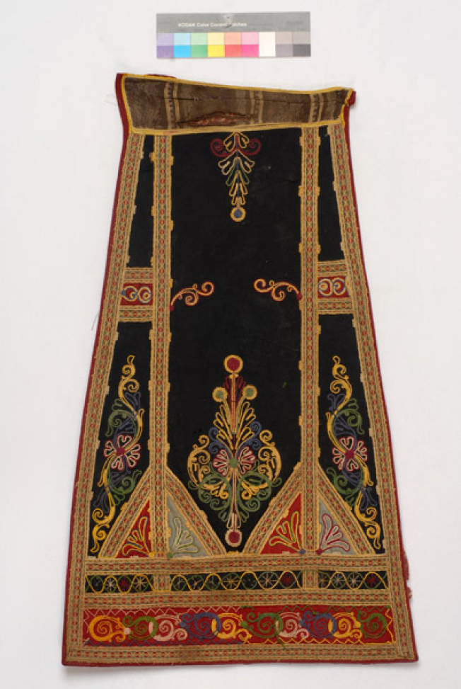 Karagounian outradhenia apron made of black felt, ornamented with woven bought bands