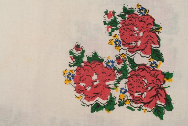 Detail of printed decoration, border and inner corner. "Rose" of the Dodecannese