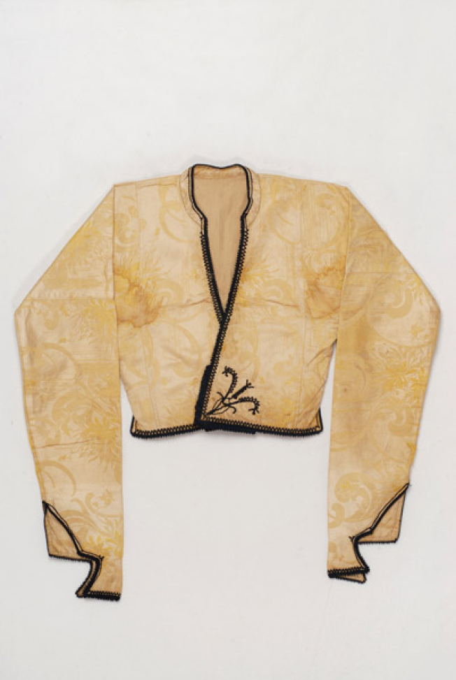 Triantafyllenios doulamas, sleeved jacket worn by the bride