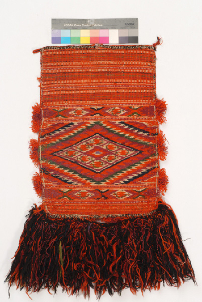 Woollen woven apron with embellished linear and lozenge-shaped motifs, bridal accessory of the women's costume from Antartiko