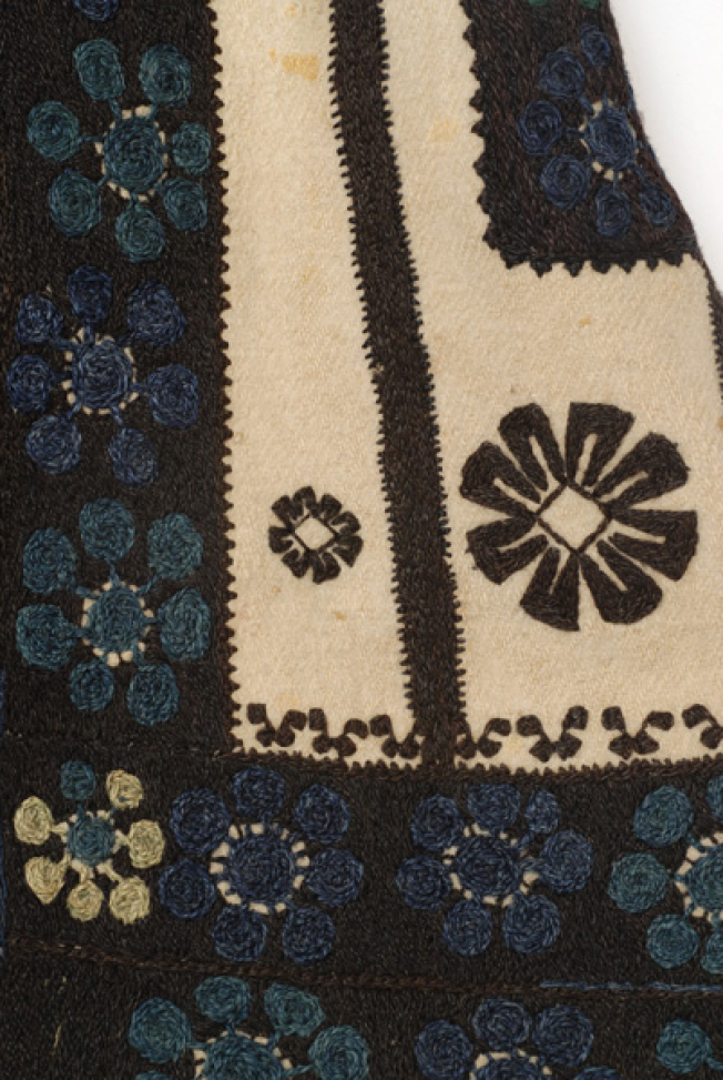 Left side: plain embroidery at the front and base border
