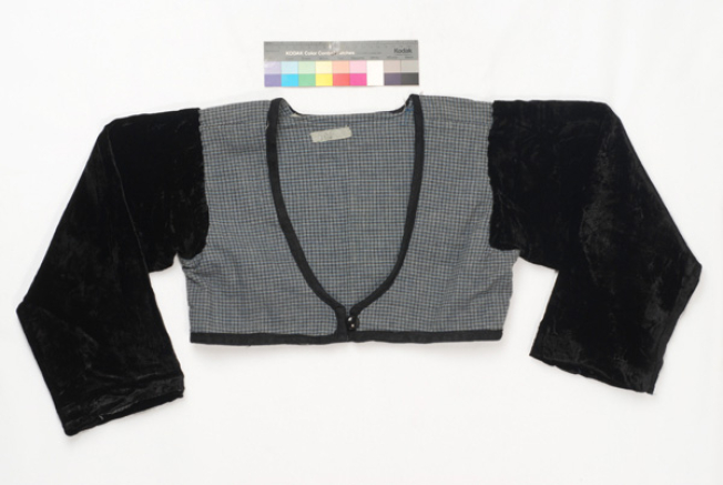 Zipouni or mintani, sleeved short jacket made of woven cotton checked fabric