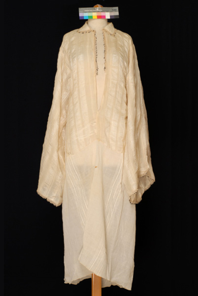 Chemise with selvage edged silk bodice and cotton lower fitted part 