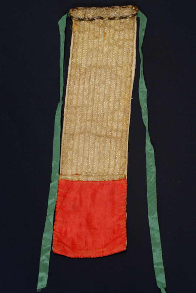 Plastron, pectoral ornament with gold fillets and satin