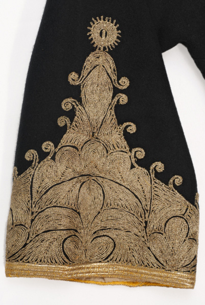 Detail of terzidikos (gold tailored) embroidery at the sleeve edge