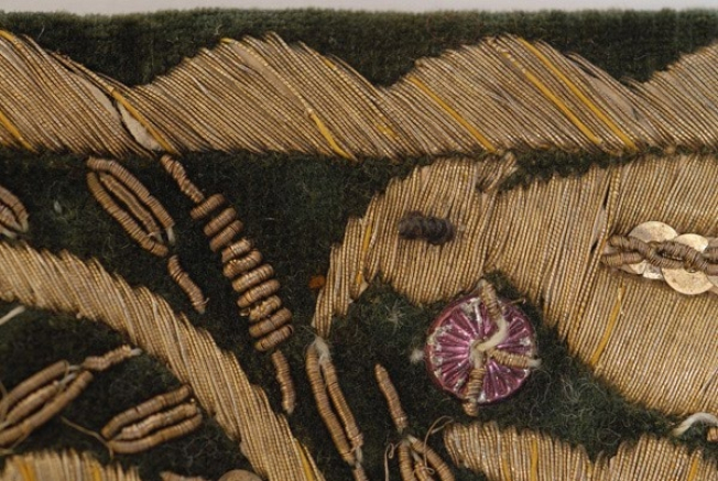 Detail of the decoration, spangles and stars, gold thread