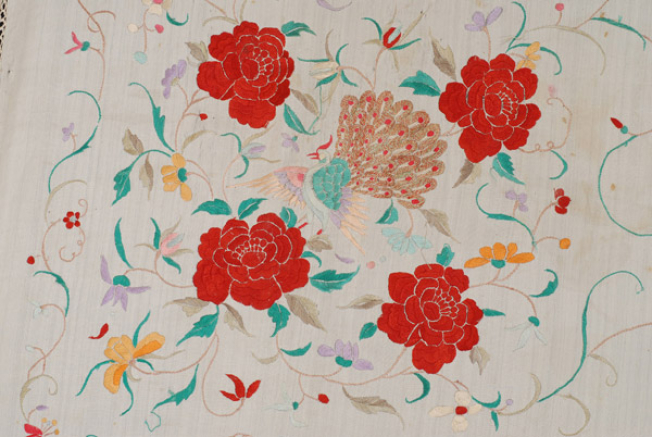 Detail of the decoration with multicoloured silk threads
