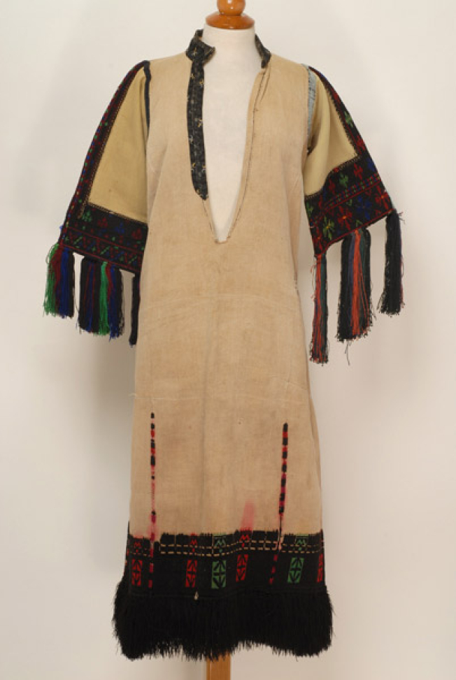 Linen bridal chemise embroidered with black and coloured silk outradhes