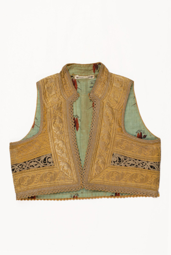 Sleeveless jacket ornamented with terzidiko silver embroidery