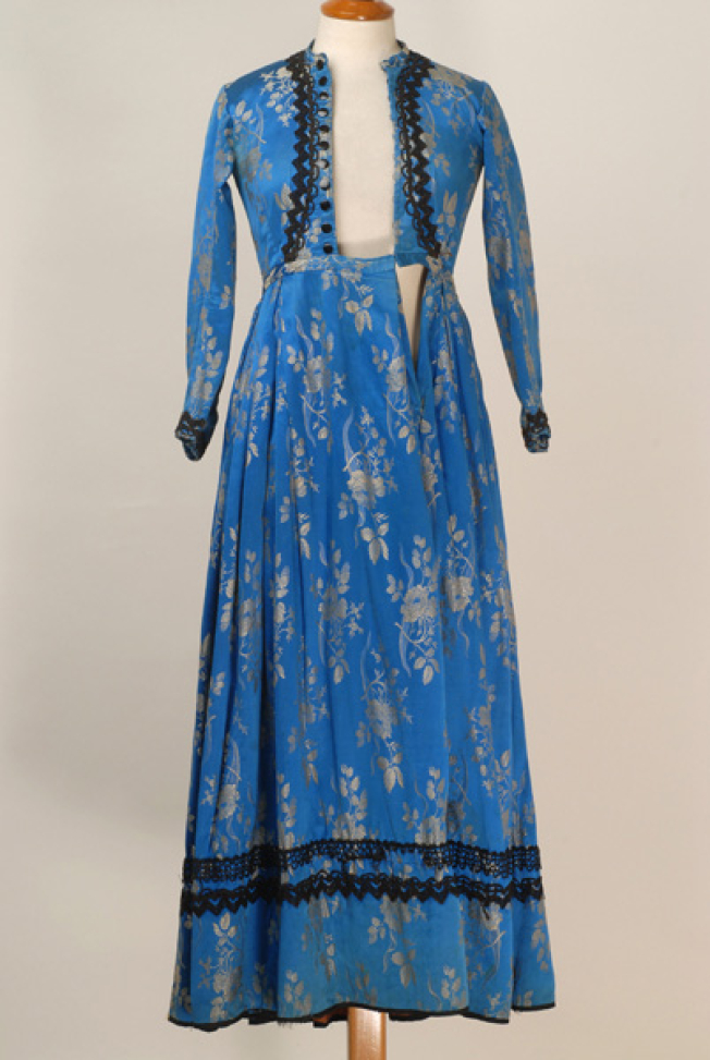 Sleeved foustani (dress) made of silk brocaded fabric