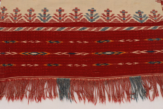 Kefalaria (ends), detail of the colourful loom embroidery