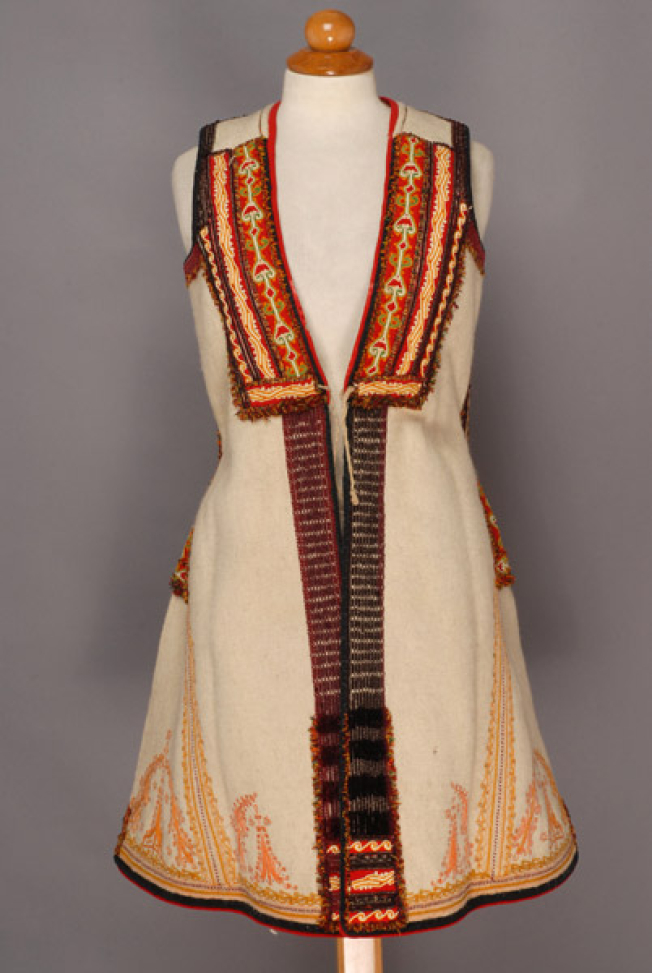 Bridal sigouni embroidered with brigthly coloured silk cords