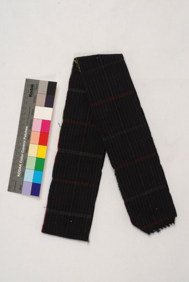 Foukas, woollen woven sash with embellished stripes. At the one edge, decoration with small ploumoudia crafted with embroidery needle