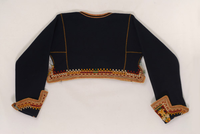 Bridal felt makromaniko (long sleeve) jacket embroidered with multicoloured silk cordons, back