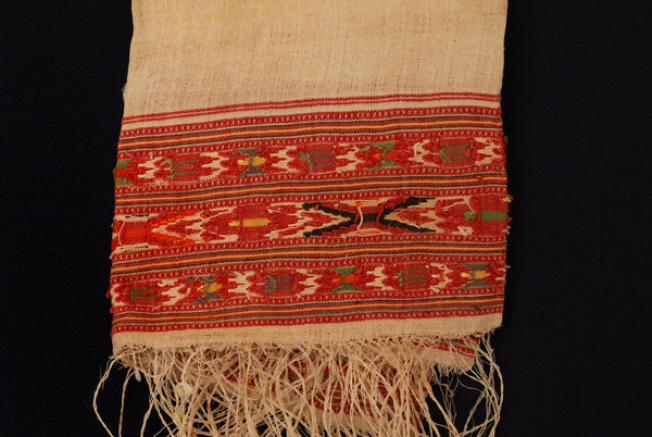 Kefalaria (ends), detail of the colourful loom embroidery