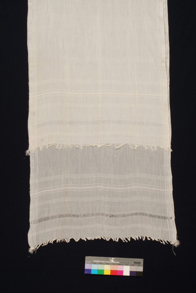 Whitish silk bolia with embellished linear decoration